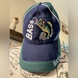 Fish Fishing Bass Navy and Green Man Adjustable Outdoors Camping Camp Hat Cap